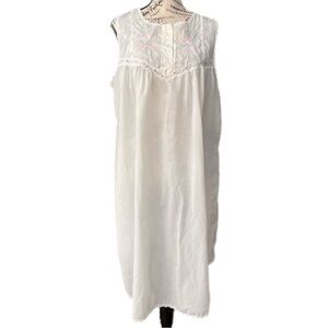 Vintage Character Sleeveless White Dress with Pink Embroidery *SEE MEASUREMENTS*